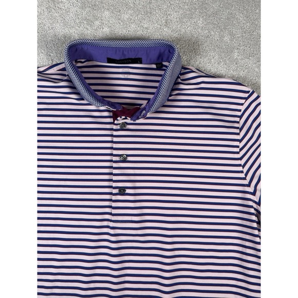Greyson Performance Golf Polo Mens L Jacquard Collar Multicolor Striped Flawless - Picture 3 of 9